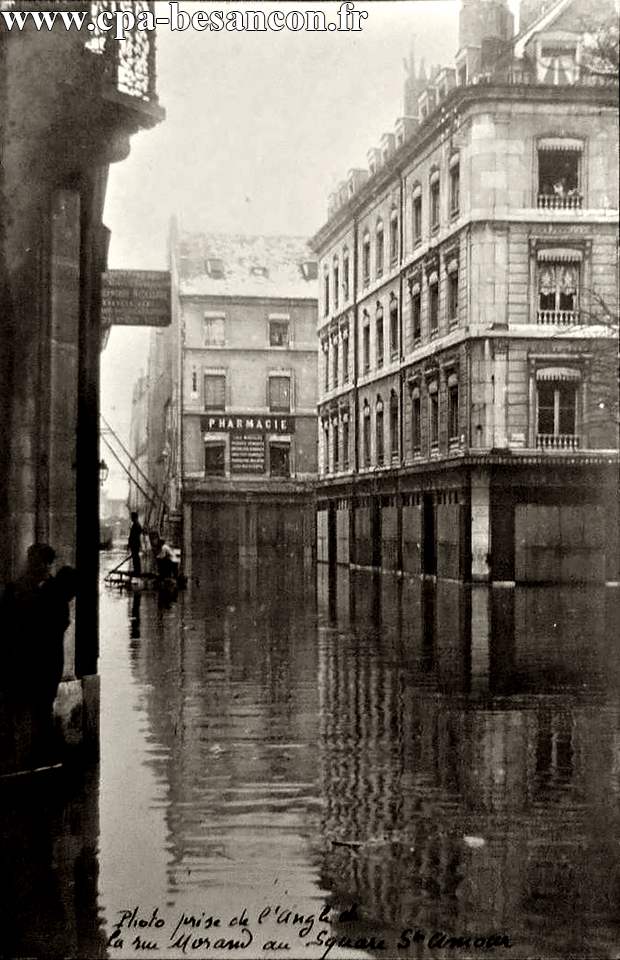 Besançon - Square St Amour et rue Proudhon lors des Inondations de Janvier 1910